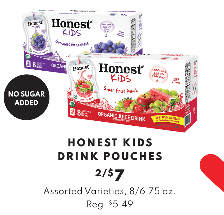 Honest Kids Drink Pouches, assorted varieties, (8) 6.75 ounce - 2 for $7