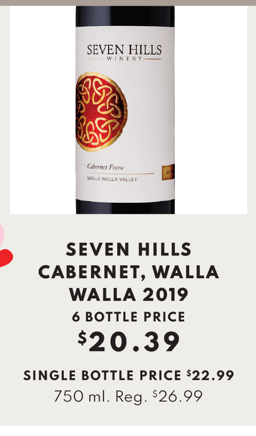 Seven Hills Cabernet, Walla Walla 2019, 750 milliliter - 6 bottle price $20.39, single bottle price $22.99