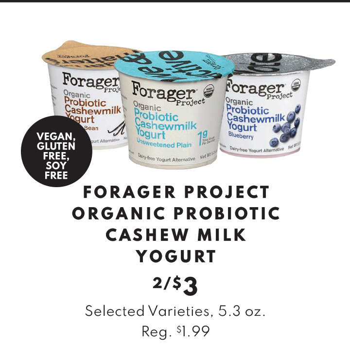 Forager Project Organic Probiotic Caschew Milk Yogurt, selected varieties, 5.3 ounces - 2 for $3