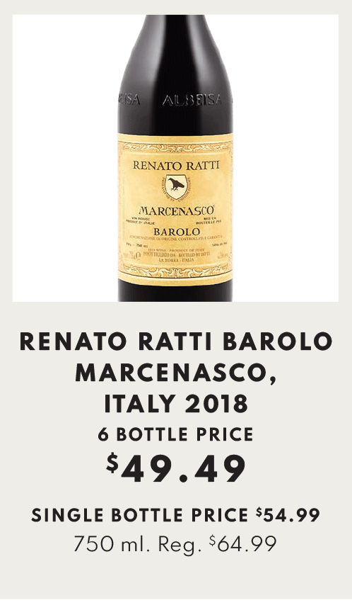 Renato Ratti Barolo Marcenasco, Italy 2018, 750 mililiter - 6-bottle price $49.49, single bottle $54.99