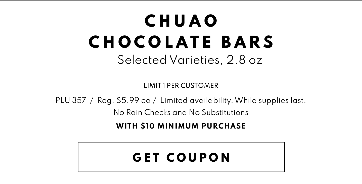 Get Coupon for a FREE Chuao Chocolate Bars with $10 Minimum Purcahse!