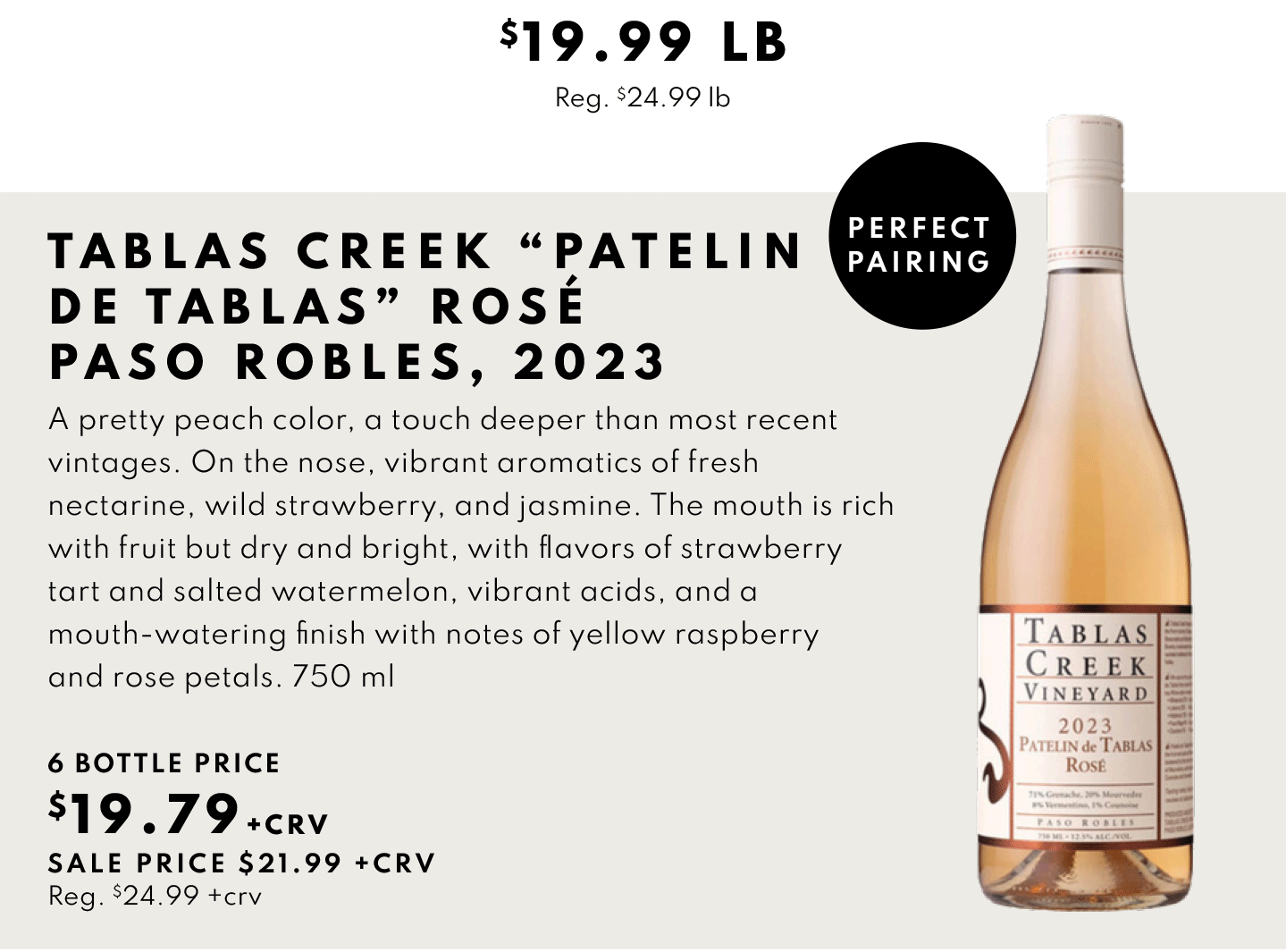 Tablas Creek Patelin De Tablas Rose, Paso Robles 2023 $19.79, 6 bottle price