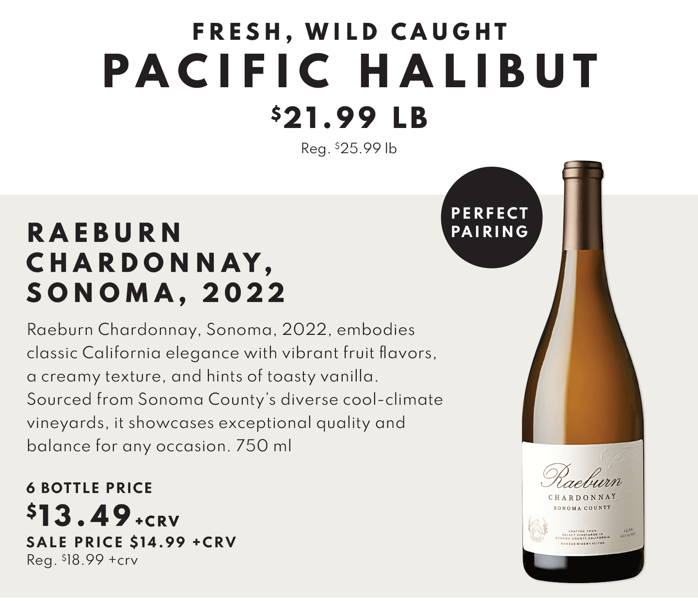 RAeburn Chardonnay, Sonoma, 2022 $13.49 (6 bottle price)