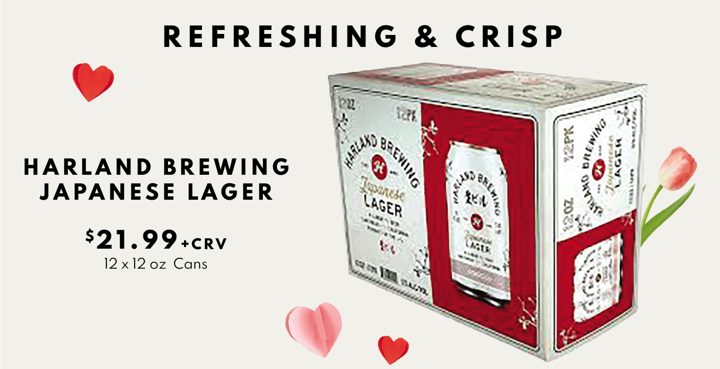 HARLAND BREWING JAPANESE LAGER $21.99 12 X 12 OZ CANS