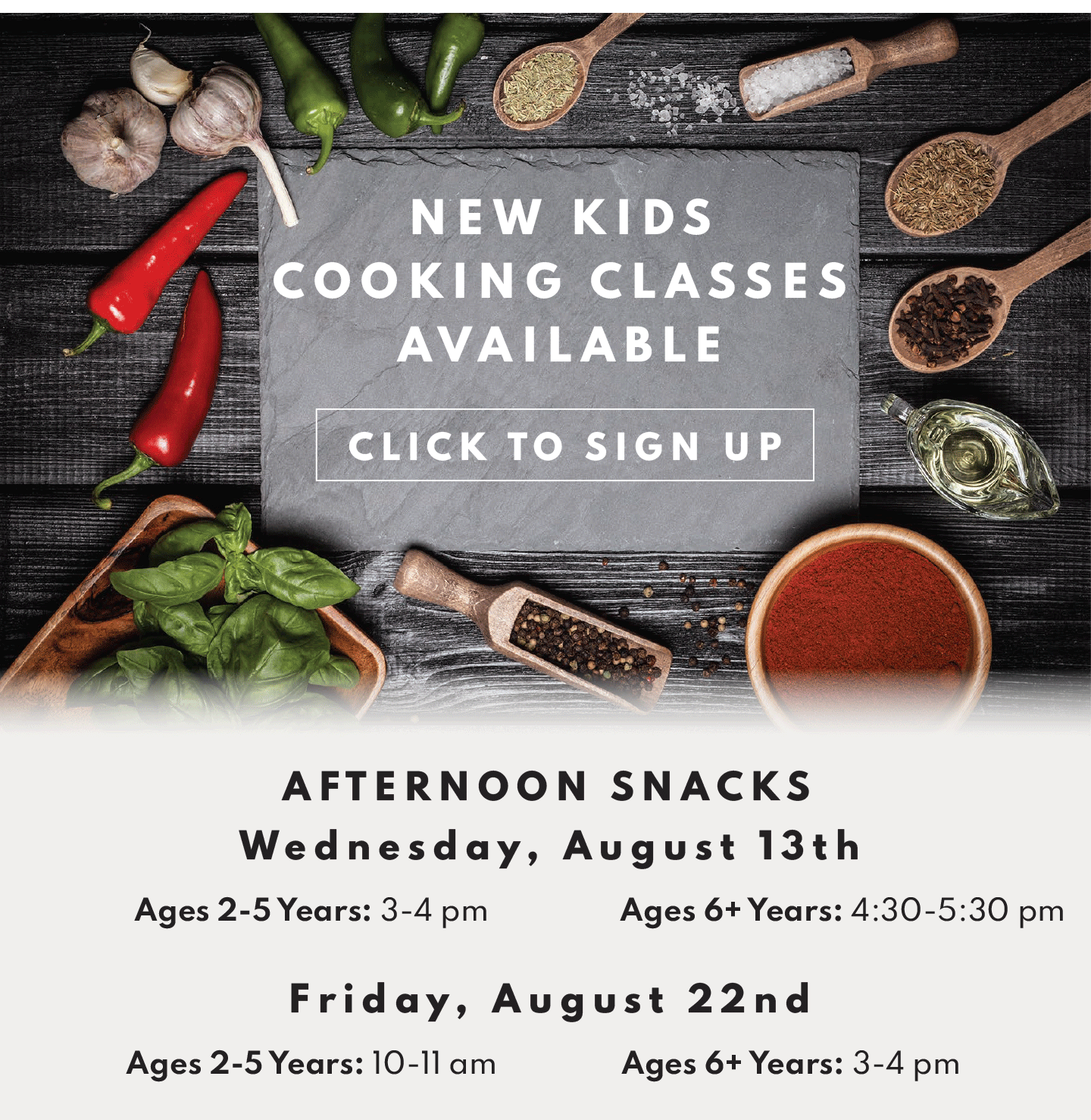 NEw kids Cooking Classes Available!