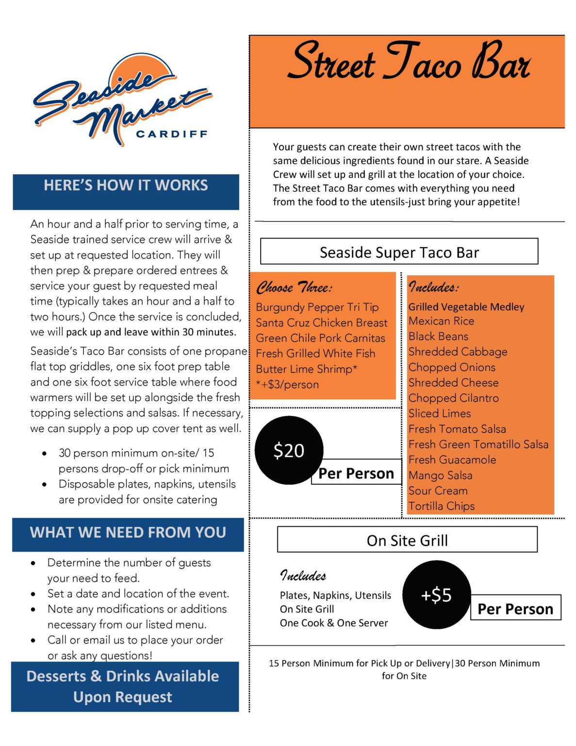 Taco Bar Menu Seaside Market